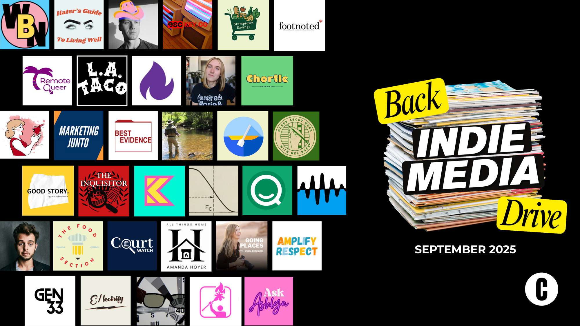 Back Indie Media Drive September 2025 from Project C, with the logos of over 30 independent publishers